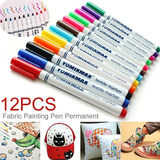 TEMU 12pcs Permanent Fabric Pens, Writing Fabric Pens, Fabric Markers, Washable Colors, Fade Resistant, Diy Drawing Illustrations, Graffiti Shoes, Clothes, T-shirts, Creative Gifts