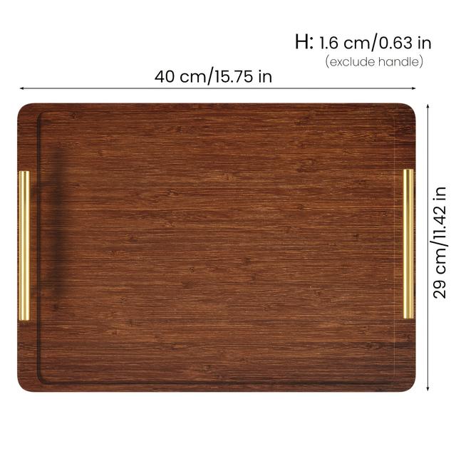 TEMU ./1 Set mit 3 goldenen Griffen, braunes Tablett, leichtes Luxus-Aufbewahrungsbambus-Teebecher-Tablett, High-End-Sense-Haushalt mit Metallgriff-Tablett