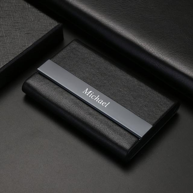 TEMU Customizable Text Leather Business Card Holder With Stainless Steel Magnetic Flap – Sleek , Durable & Stylish For Office Or Professional Use, Office Accessory | Sleek Leather | Magnetic Closure