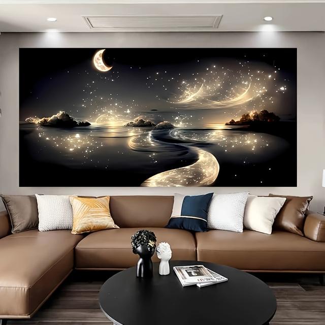 TEMU 1pc River Canvas Poster - Nighttime Landscape With Sparkling Stars, Ideal For Room, Bedroom, Home Office Wall Decor, Art Print, Perfect Gift, Outdoor Decor