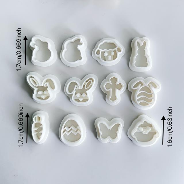 TEMU 12pcs Easter Bunny Colorful Egg Soft Clay Mold Making Set, Cute Bunny, Lamb And Molds, Used For Making Easter Soft Clay Art Earrings Tools.
