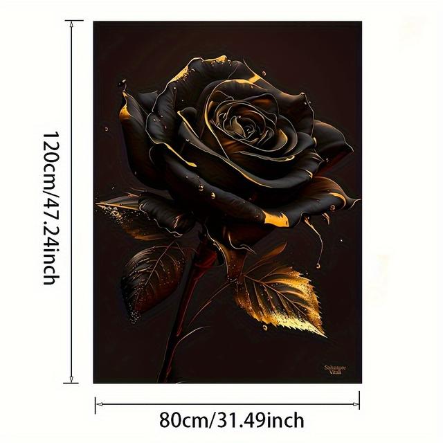TEMU 1pc Black And Golden Rose Canvas Art Print, 31.49x47.24 Inches Wall Decor, Large Marble Effect Poster For Living Room And Bedroom Decoration,
