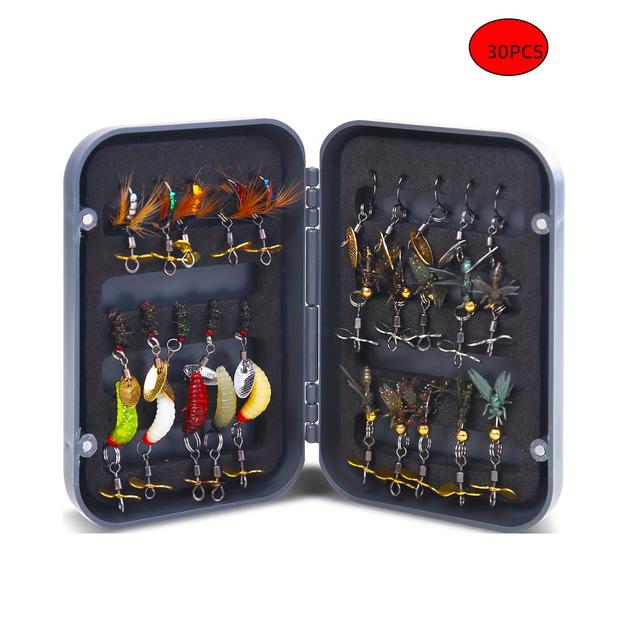 TEMU 30pçs Iscas de Pesca com com Anzóis e Lâminas Giratórias, Cores Sortidas, para Pesca com e Artificial