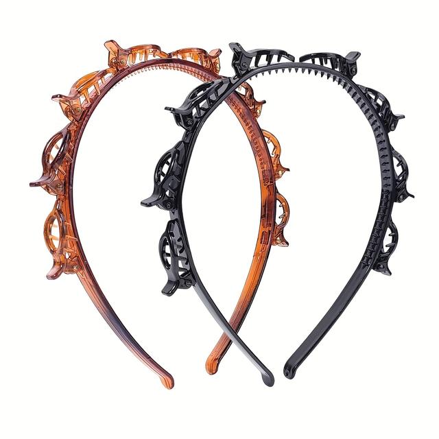 TEMU 2pcs Guijui Hair Headbands With Hair Clips - Hollow-out Design For Secure Bangs & , Orange/black, Hair Accessories, Stylish Headbands, Durable Hairbands