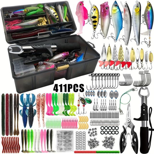 TEMU 139/411-teiliges Angelköder-Sets, inklusive Zange, Fischkontrolle, Crankbait, Minnow, Sequin, Spinner, Hard/Soft Bait, Haken-Sänke, Wackelring und mehr