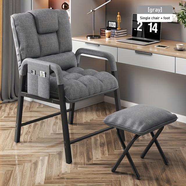 TEMU Modern Recliner Chair With Ottoman - Manual Adjustable Backrest & Footrest, Grey Upholstery - Heavy-duty Cast - For Living Room, Home Office, Dorm - Space-saving Armchair - Easy-clean Fabric Seat