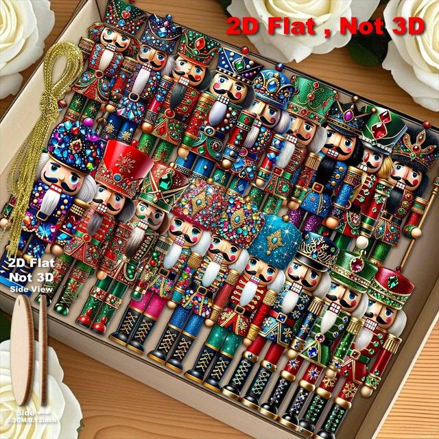 TEMU 2D Flach, [2D Flach] 18 Stück/1 Set Edelstein-Nussknacker-Anhänger Weihnachts- Neujahrsgeschenke für Zuhause, Fenster, Büro, Klassenzimmer, Auto-Rückspiegel, Gartenparty-Dekoration, 2D Flach