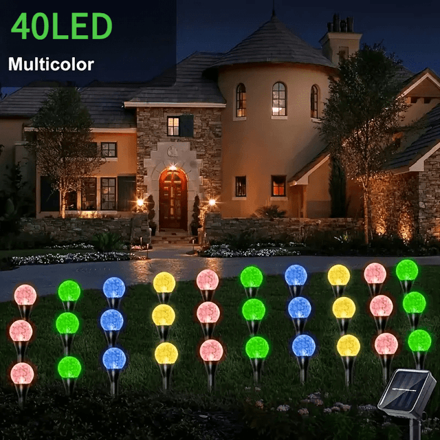 TEMU 40 Led Solar Garden Lights Outdoor, Multicolor/warm Bubble Pathway Lighting With 8 , Auto , Ip44 - Crystal Ground Stakes For Walkway, Backyard, Lawn, Christmas & Party Decorations