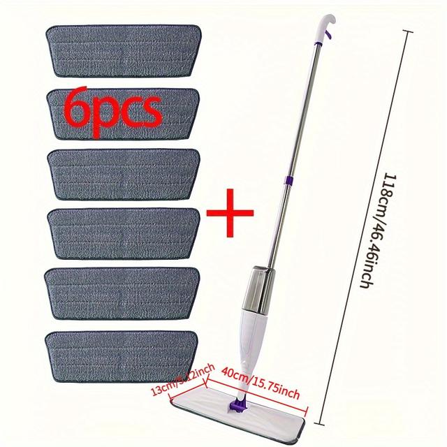 TEMU Háztartási felmosó szórófejjel, 6 cserélhető tisztítókendővel, 360 fokban flexibilis tisztításhoz tervezve - Alkalmas nappalikba, hálószobákba, konyhákba és fürdőszobákba