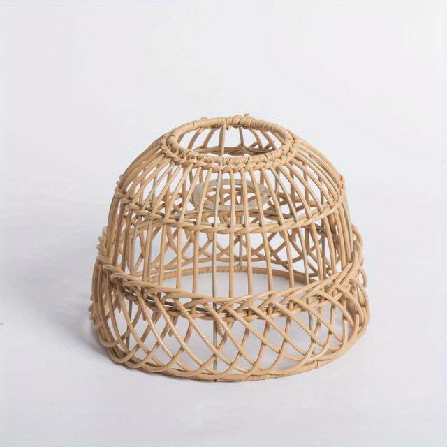 TEMU 1pc Rattan Chandelier Shade - Compatible For (for) Retro Replacement Light Cover, Weave Ceiling Pendant For Dining Table, Bedroom, Fits Most Chandeliers