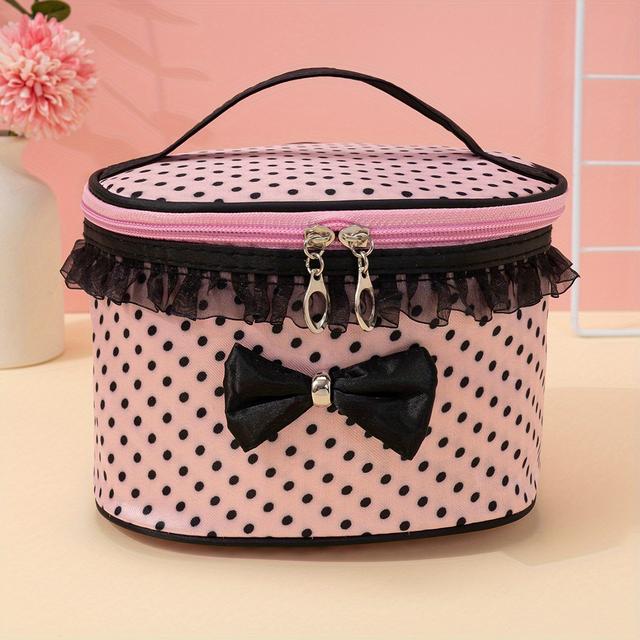TEMU Chic Polka Dot Makeup Bag With Zipper, Spacious Cosmetic Organizer For Travel & Everyday Use