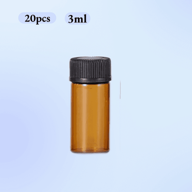 TEMU 20-pack 1ml 2ml 3ml 5ml Amber Glass Bottles With Black Caps - 4 Size Empty Refillable Vials For Essential Oils, Perfume, & Travel Storage