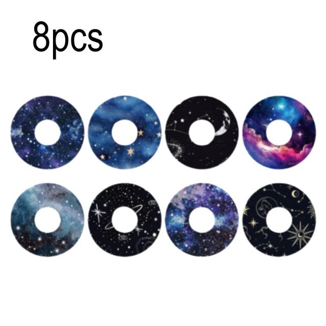 TEMU 8 قطع ملصقات لاصقة دائرية متوافقة مع Libre 3، لاصق CGM | تصميم مجرة، مرنة، قابلة للتنفس، مقطوعة مسبقًا، متينة