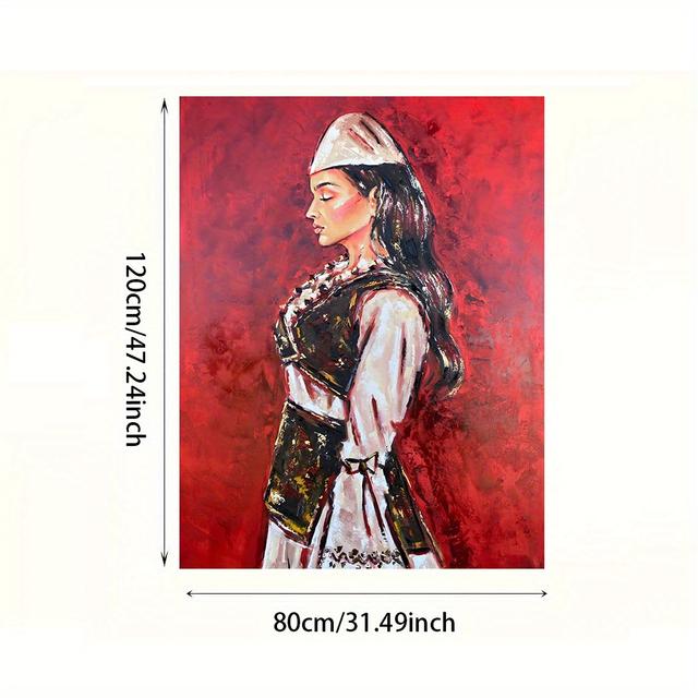 TEMU 2D Flach 1 Stück 31,49*47,24 Zoll/80cm*120cm Rahmenlose Moderne Albanische Frau Leinwand Ölgemälde Mädchen Porträt Aquarell Druck Poster Nordisches Wandbild für Wohnzimmer Dekor