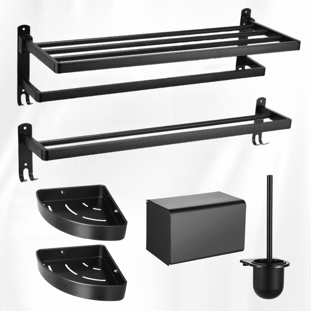 TEMU Stainless Steel Bathroom 5in 1 Set, Towel Bar Set Including 2pcs Towel Rack, 1pc Triangle Storage Rack, 1pc Hanging Holder, 1pc Toilet Rack
