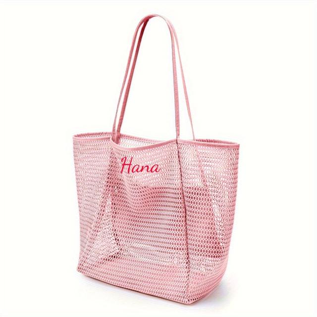TEMU 1 قطعة حقيبة شاطئ نسائية مطرزة بشبكة - حقيبة سباحة مقاومة للرمل مع جيب داخلي، سعة كبيرة وخفيفة الوزن، مناسبة للجيم، العطلات، ركوب الأمواج، التسوق - قابلة للغسل اليدوي