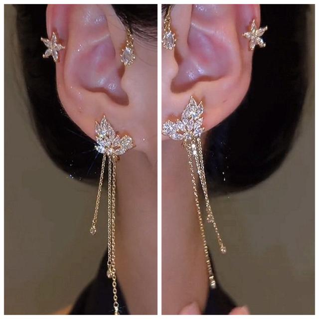 TEMU 2pcs/set -piece Tassel Ear Hanging No Piercing Ear Clip Earrings, Cute And Elegant, Suitable For Daily Wear