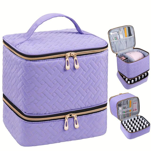 TEMU 네일 폴리쉬 정리함, 더블 퀼트 네일 폴리쉬 보관 가방, 젤 네일 폴리쉬 캐리어 케이스, 30병 수용 가능 및 네일 램프 포함, 휴대용 네일 키트 용품 정리백 (가방만)