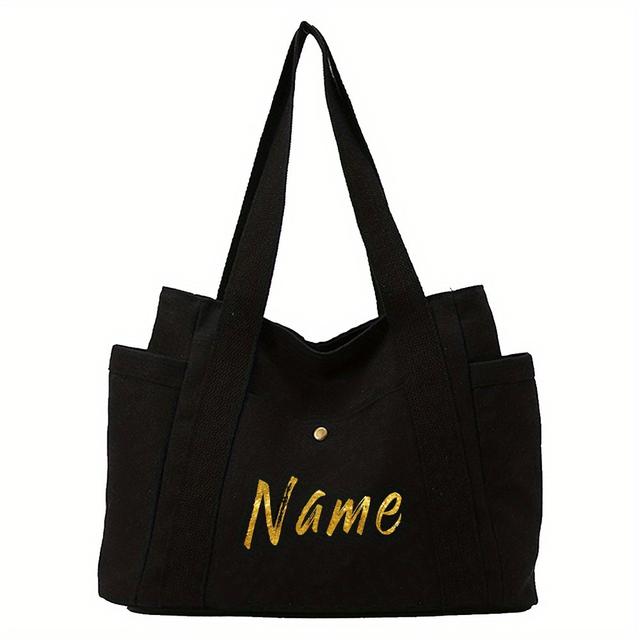 TEMU カスタマイズネーム 大容量トートバッグ 女性用ワークバッグ 複数のアウターポケット付き ショルダーバッグ パーソナライズプリント 通勤多機能ハンドバッグ