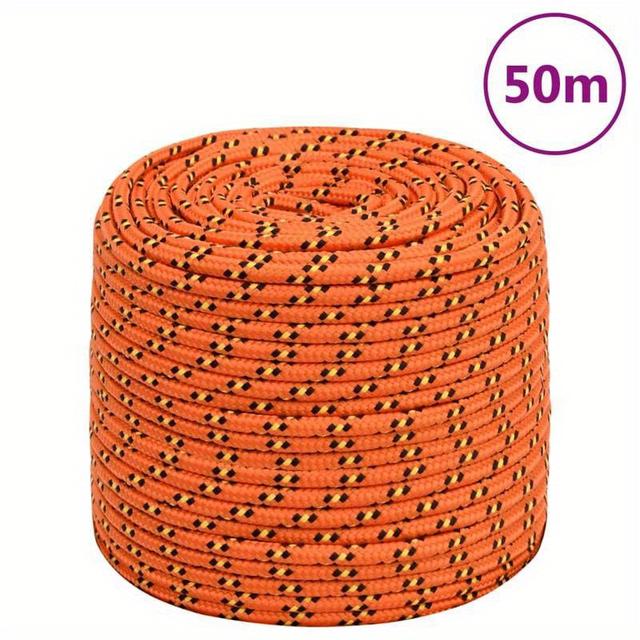 TEMU 50m/164ft Orange Polypropylene Rope With Black & Yellow Pattern - Weather-resistant Braided Design For Gardening, Camping, Sailing, Transportation, Clothesline, Rowing, Kayaking, And Fishing
