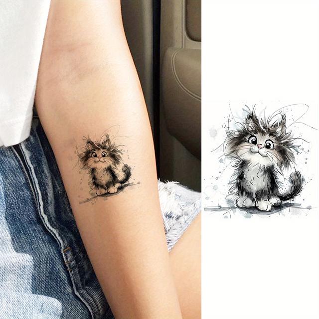 TEMU 2 Sheets Realistic Temporary Tattoos - Adorable Kitten Body Art Stickers For , Fake Tattoos For Parties, Festivals, Everyday Fun, Party Accessories | Detailed Fur Texture