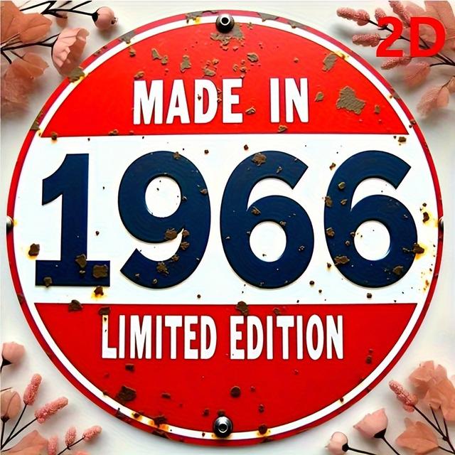 TEMU Vintage 1966 Limited Edition Metal Wall Art Sign - 8x8 นิ้ว รูปกลมอลูมิเนียมตกแต่งพร้อมดีไซน์แดงและน้ำเงินเสียหาย เหมาะสำหรับตกแต่งบ้าน, ร้านกาแฟ, บาร์, สำนักงาน, และโรงรถ, ตกแต่งผนังโลหะ
