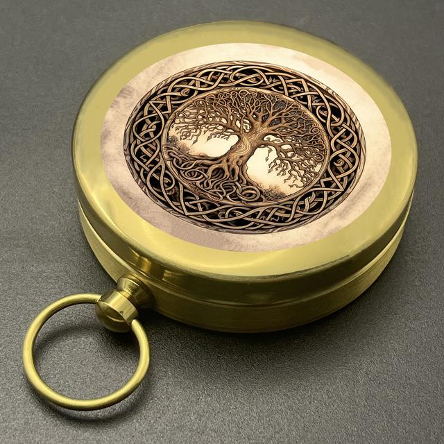 TEMU 1pc Tree Of Compass, Classic Round Dial, Portable & Durable, Ideal For Camping & , Perfect Gift , Camping Accessory|celtic Knotwork Design|durable Copper