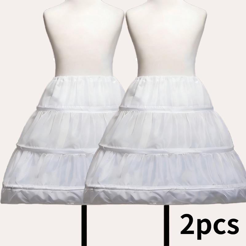TEMU 2pcs White A-line Flower Dress With Lace Trim, Elastic Waist, 3 Hoops, 1 Layer Crinoline Underskirt
