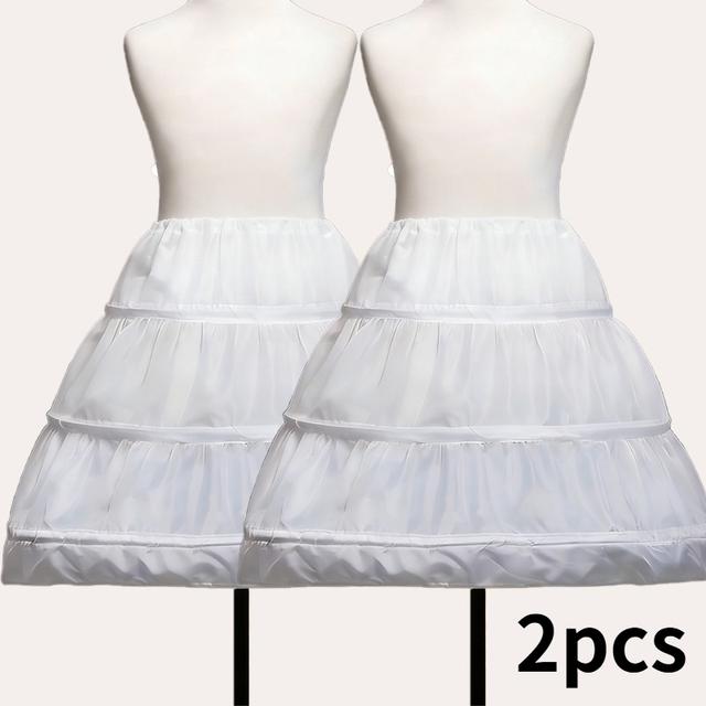 TEMU 2pcs White A-line Flower Dress With Lace Trim, Elastic Waist, 3 Hoops, 1 Layer Crinoline Underskirt