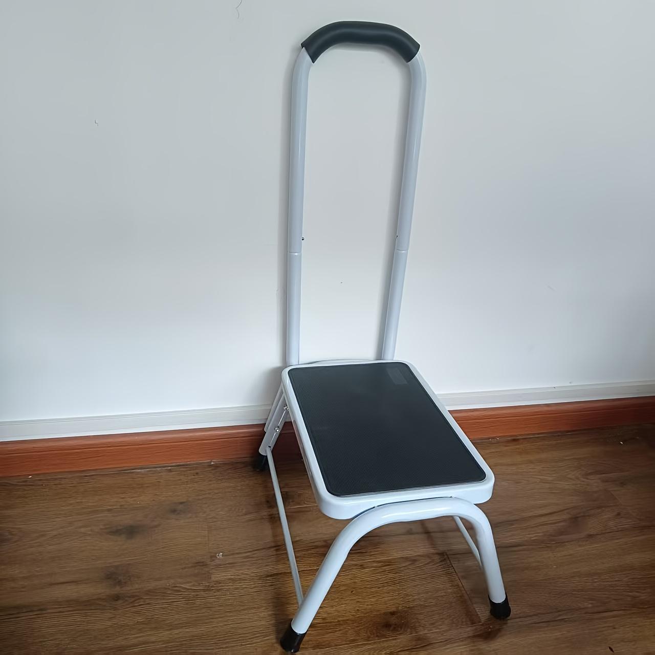 TEMU Marchepied Portable Blanc Antidérapant, Escabeau de Sécurité 1 Marche pour Cuisine avec Patte Anti-Glisse, Échelle Métallique Miniature pour