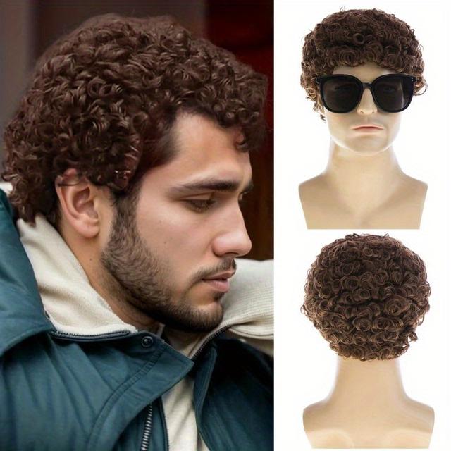 TEMU Ready Stock Halloween Men's Synthetic Fiber Wig - Short Afro , No Lace