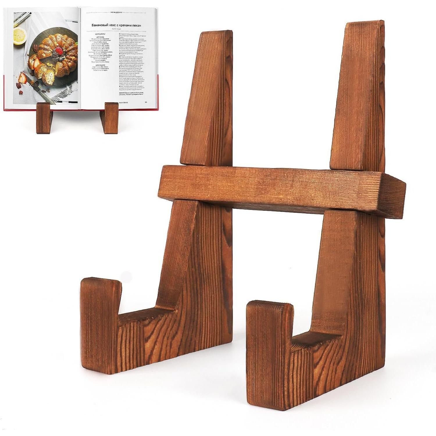 TEMU Kitchen Cookbook Stand - 8.8 Inch Wooden Holder For Countertop, Versatile Recipe Book Stand, Rustic Brown Design (details May )