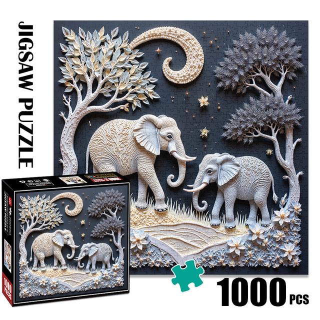 TEMU Puzzle Éléphant de 1000 Pièces pour Adultes - Intricatée d'Éléphant et Blanc avec Fond Nuit Étoilée, aux Rayures et à , DIY Stimulant, Jeu Parfait ou Cadeau