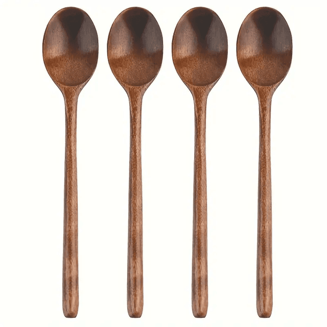 TEMU 2/4pcs Premium Long-handle Wooden Jam Spoons - 9-inch Cooking Utensils For Kitchen Soup Mixing Baking - Durable Wooden Spoon Set For And Baking Enthusiasts