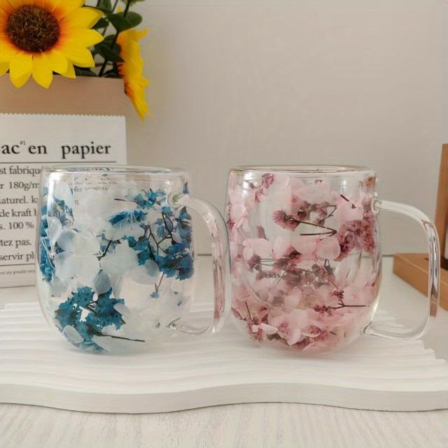 TEMU 2pcs, 2025 New Double Layer Glass Cup, Built-in Real , Suitable For Coffee Milk Drink Cup, Very Suitable For Festival Gifts, Only Hand Washable Cup