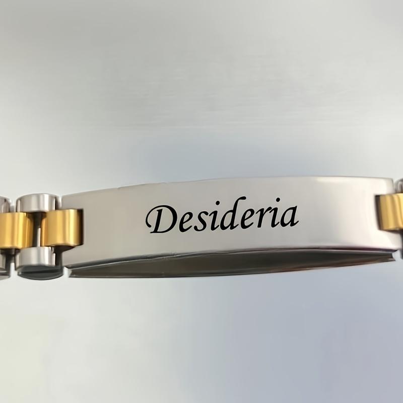 TEMU Fashion Bracelet, Customizable Text Letter Date Bracelet, Stainless Steel Wide Version Suitable For Casual Decoration Father's Day Gift Valentine's Day Gift, Christmas Gift