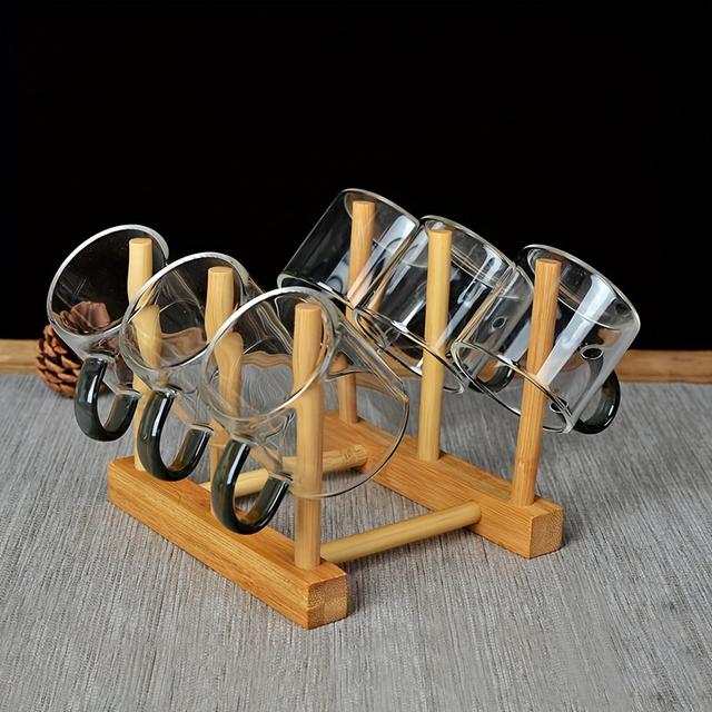 TEMU Space-saving Elegant Bamboo Cup Holder - Stylish Dust-proof Tea Set And Glassware Storage Rack