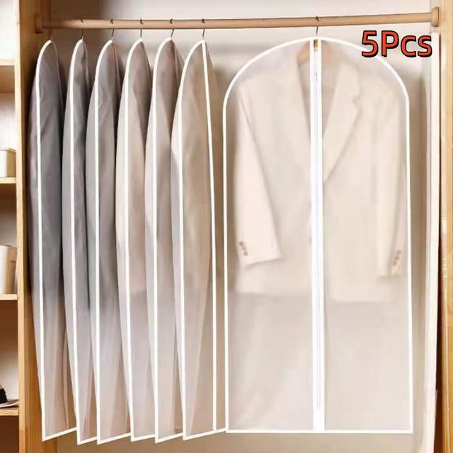 TEMU 5 Dustproof Transparent Garment Bags With Zippers, Washable Storage Bags For Home Use, Semi-transparent Full-zip Suit Covers, Suitable For Wardrobe Storage And Travel