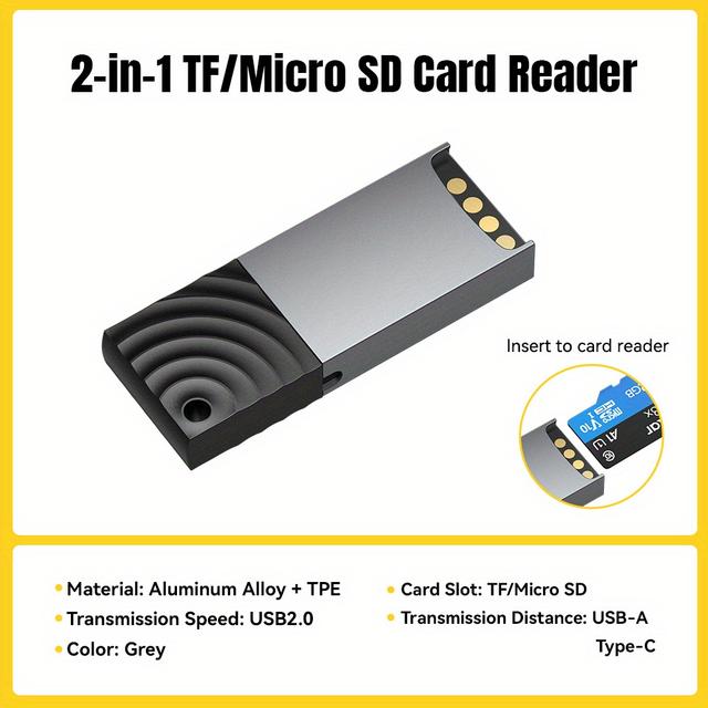 TEMU Essager 2-in-1 USB-C & USB-A를 Micro SD/TF 카드 리더로 변환 - 스마트폰, 노트북 및 더 많은 것에 대한 고속, 듀얼 슬롯 메모리 카드 어댑터, 모바일 장치 액세서리|슬기로운 카드 리더|내구성 있는 디자인