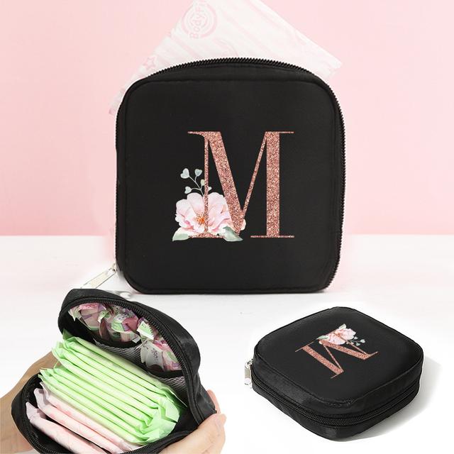 TEMU 【携帯用】レディース コスメティックバッグ | タンボン、生理用ナプキン、ナプキン、メイクアップ、口紅用 ケース | 旅行の必需品、デーのギフト、名 26文字パターン |