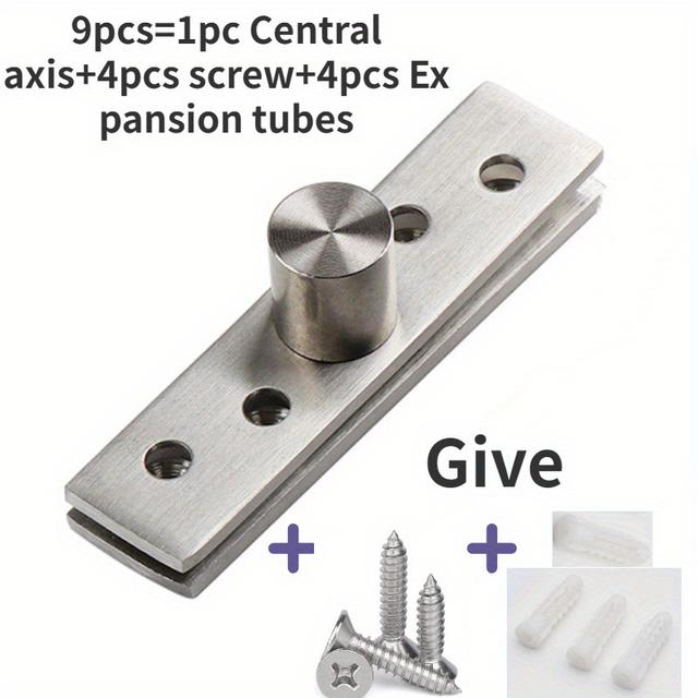 TEMU 9pcs Polished Stainless Degree Rotary Shaft Set - Surface Mount Hidden Hinge For Revolving Wooden Doors, Includes 1 Central Shaft, 4 Screws, 4 Expansion Pipes