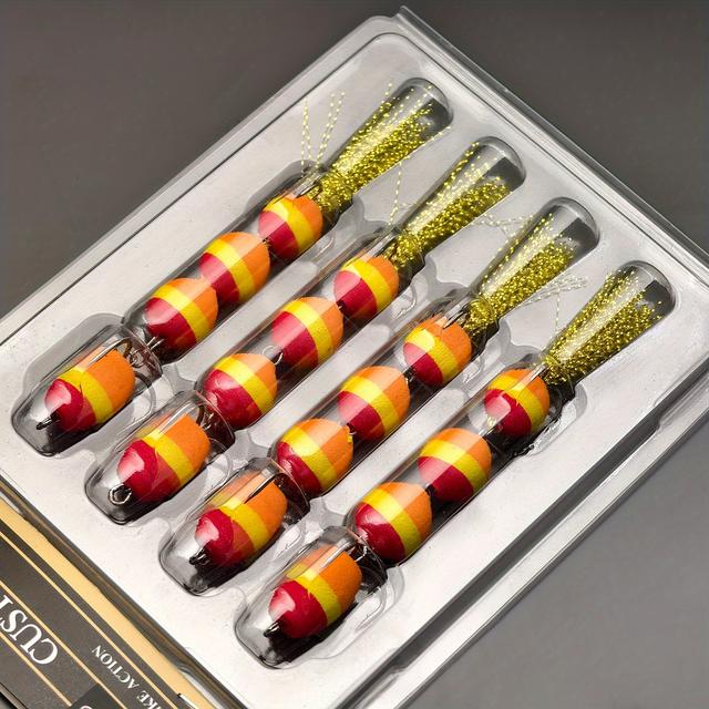 TEMU Anfs 4pcs Eva Carp Fishing Bait Kit - Portable Artificial Lures With Feathered Hooks, Mixed Colors (blue, Green, Yellow, Orange, Red), Ideal Gift For