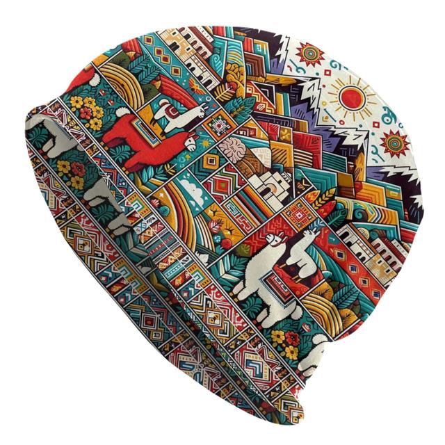 TEMU Colorful Andean Cultural Peruvian Cycling Hiking Clothing With Outdoor Activities Sports Versatile Unisex Novelty Printed Brimless Pullover Hat