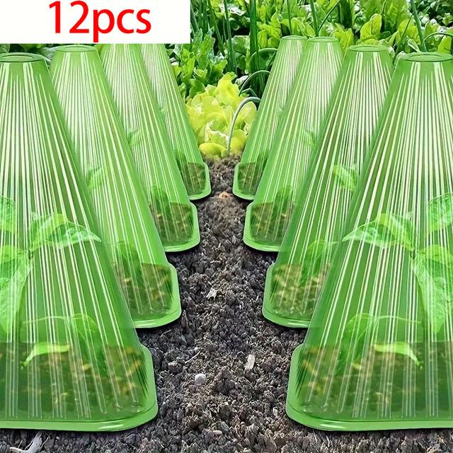 TEMU 6/12/24 Pack Durable Plastic Plant Covers | Transparent Seedling Protectors For Indoor And Outdoor Gardening, Protects From Birds And Frost, Promotes , And Reusable
