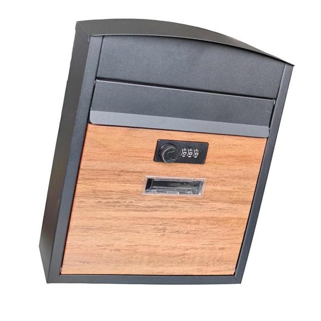 TEMU Metal Mailbox With Password Lock, Heat Transfer Wood Grain Design, Sand Black With Grain