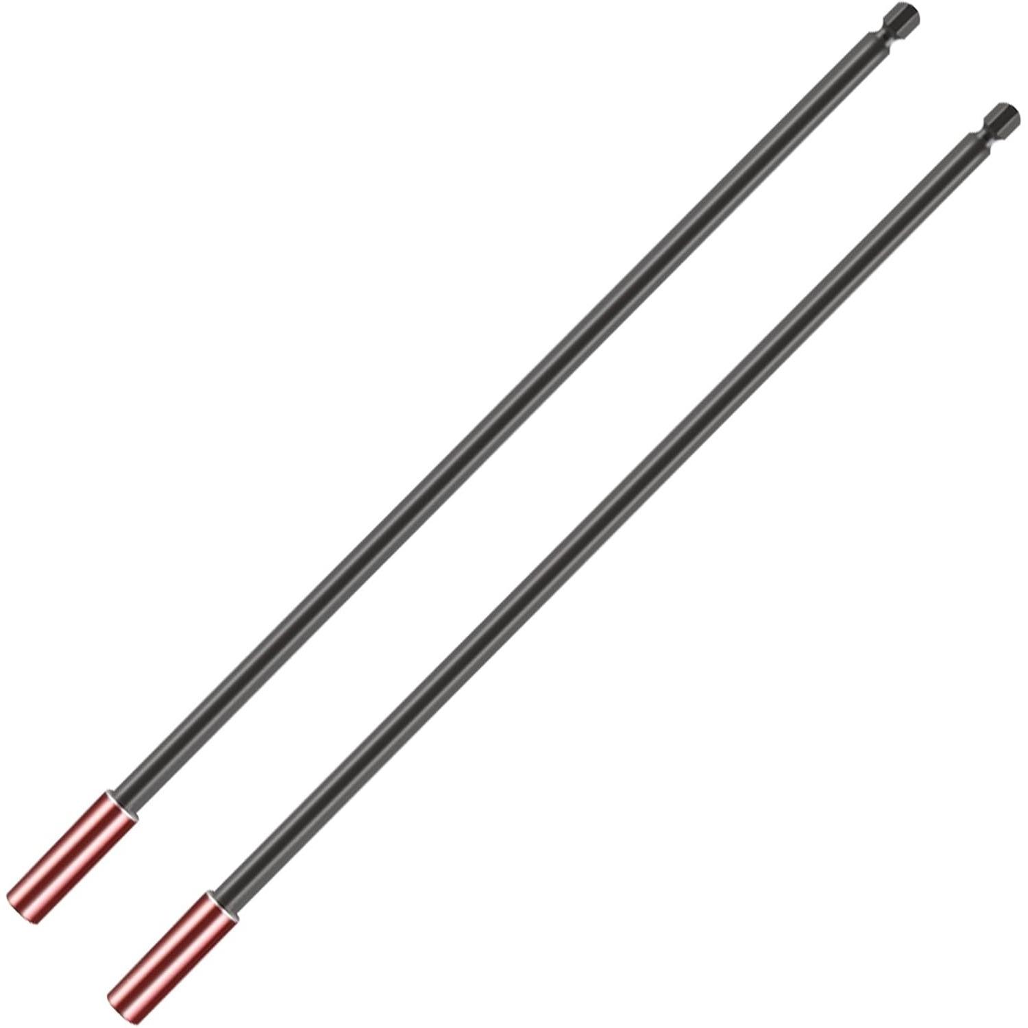 TEMU 2pcs Red Hex Shank Magnetic Screwdriver Bit Extender, 300mm 1/4" Metal Impact Driver Rods, Handheld Telescopic Drill Bits For Screws And Nuts, No Electricity Needed, Screwdriver Set
