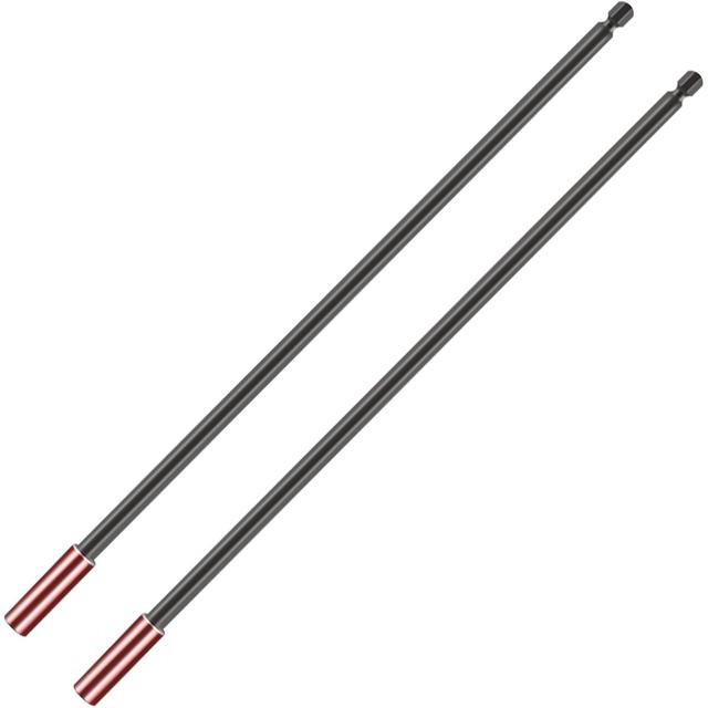 TEMU 2pcs Red Hex Shank Magnetic Screwdriver Bit Extender, 300mm 1/4" Metal Impact Driver Rods, Handheld Telescopic Drill Bits For Screws And Nuts, No Electricity Needed, Screwdriver Set