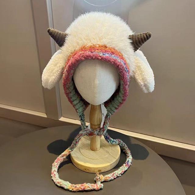TEMU หมวกฤดูหนาวสำหรับผู้หญิง หมวกเอียงอุ่นพร้อมเขากวาง ขนนุ่มน่ารักแบบญี่ปุ่น