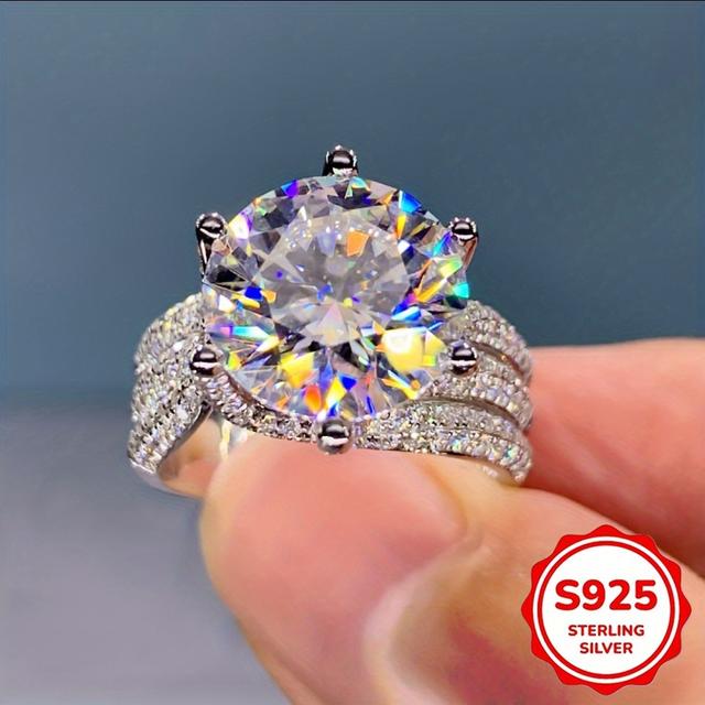 TEMU A Single S925 Silver Ring Featuring Synthetic Zirconia In A Six-prong Setting, Radiating Luxury And . This Closed Ring Symbolizes -life , Making It A Stylish Piece For Women