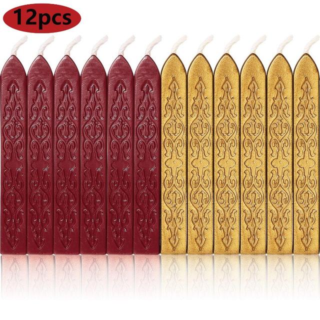 TEMU 12pcs Donqe Sealing Wax Sticks With Wicks, Antique Fire Sealing Wax For Wax Seal Stamp, Other Material, With No Text, For Red And Golden